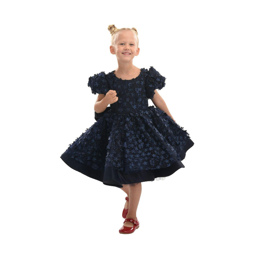 Navy Moneta Floral Bow Dress