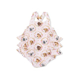 Farm Animals Floral Cameos Pink - Ruffle Sunsuit