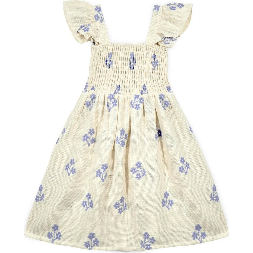 Mipounet SS26 Sandrine Smocked, Dress Ecru Blue