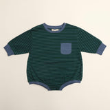 Harley Pocket Romper in Thin June Bug Stripe