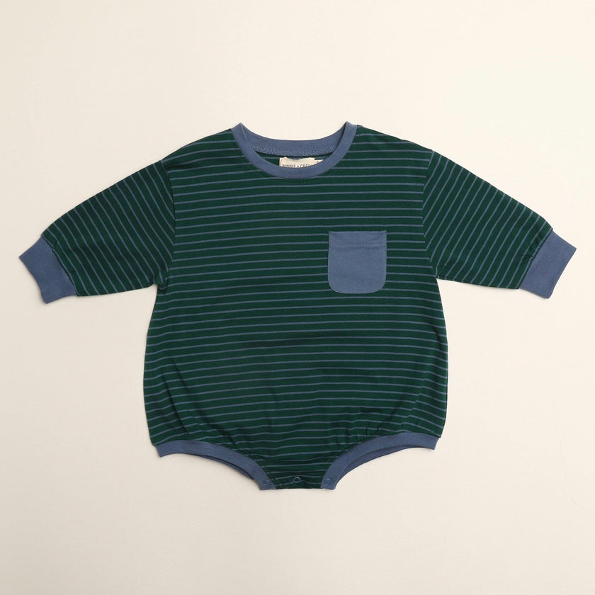 Harley Pocket Romper in Thin June Bug Stripe