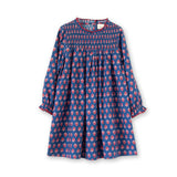 Girls All-Over Print Smocked Long Sleeve Dress