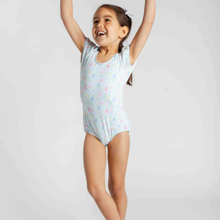 Floral Print Swimsuit with Puff Sleeves