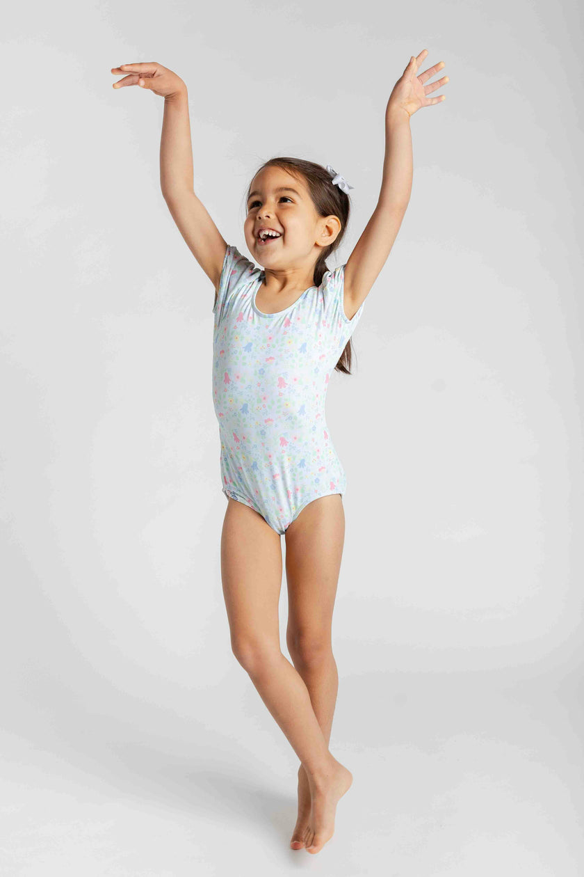 Floral Print Swimsuit with Puff Sleeves
