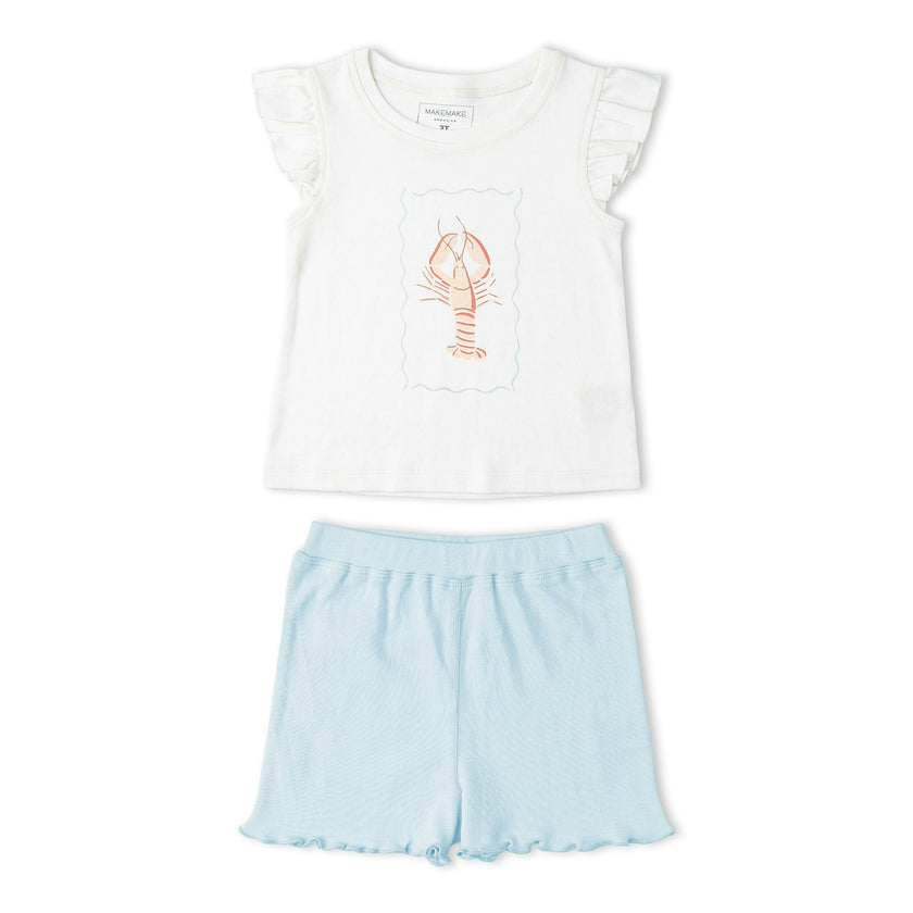Organic Sleeveless Flutter Top & Shorts Set - Lobster