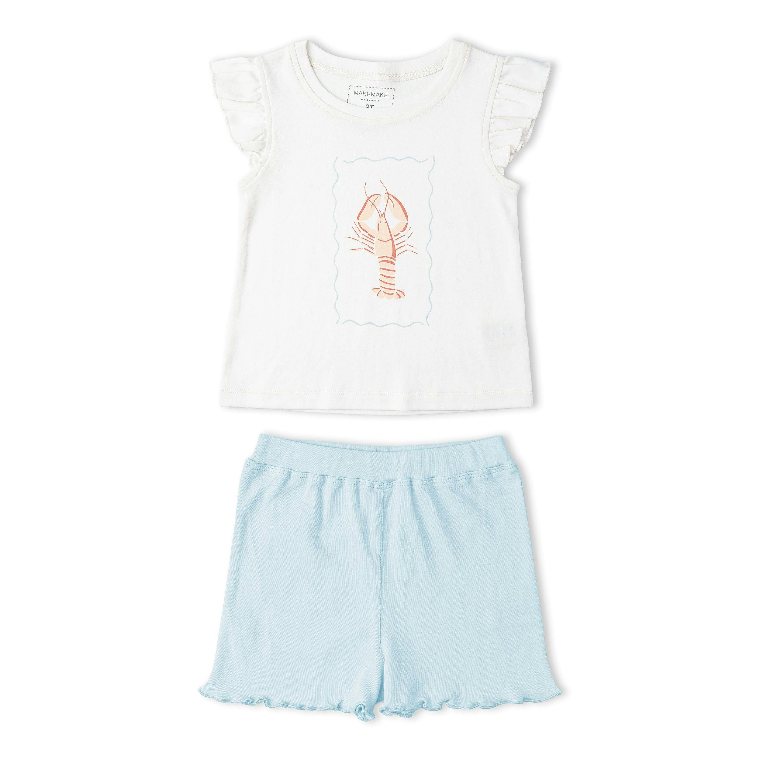 Organic Sleeveless Flutter Top & Shorts Set - Lobster