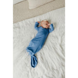 Indigo Rib Knit Newborn Knotted Gown