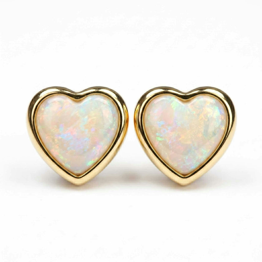 Opal Heart Stud Earrings