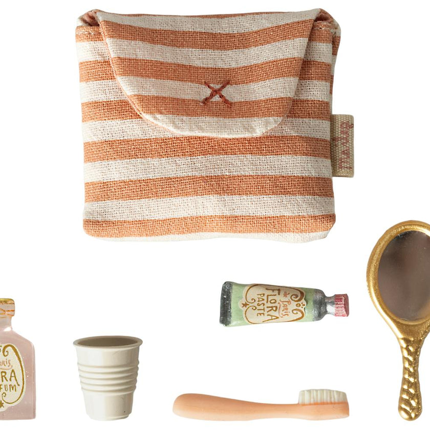 Tooth brush set in bag, Mouse - Coral stripe