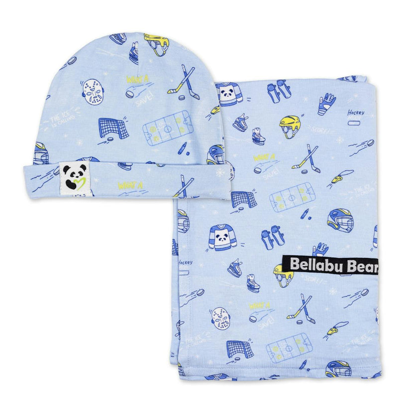 Hockey Bamboo Swaddle & Beanie Set