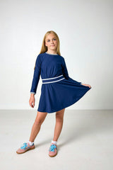 navy long sleeve club dress