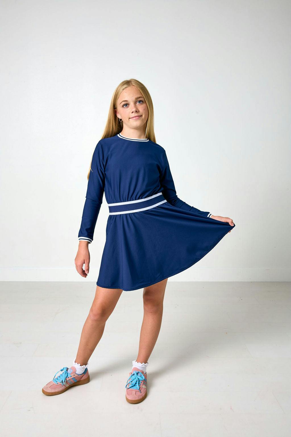 navy long sleeve club dress