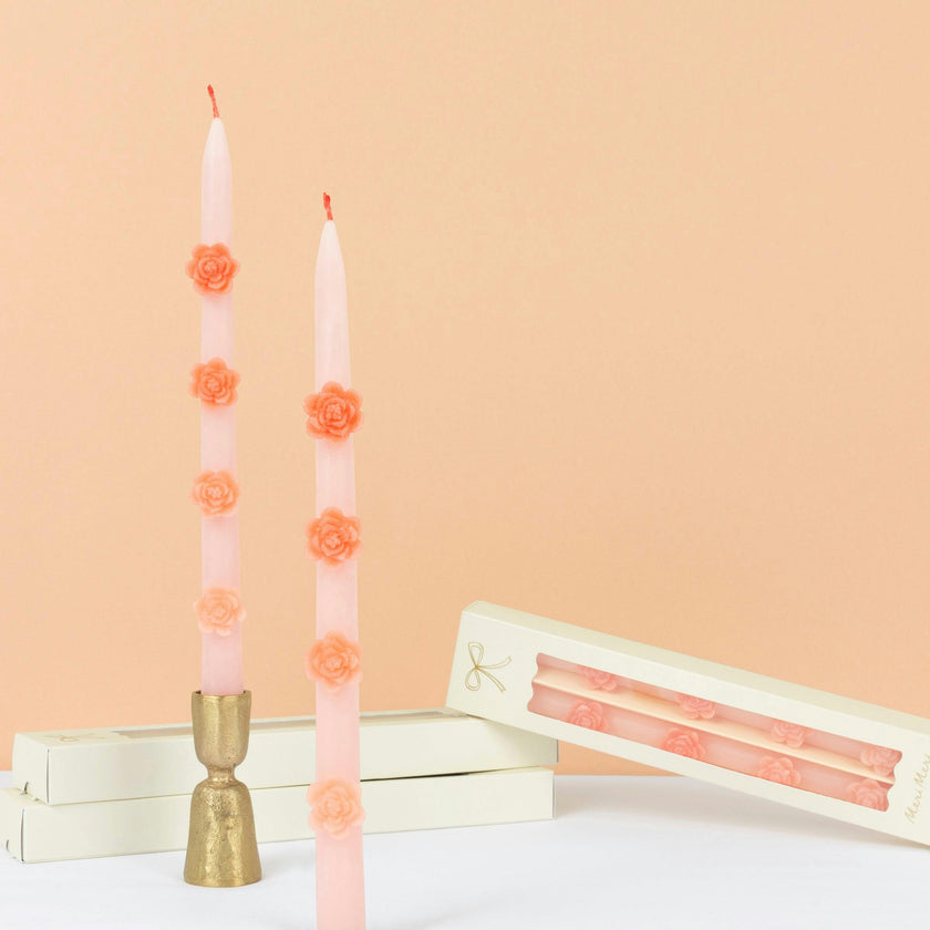 Pink Flower Taper Candles