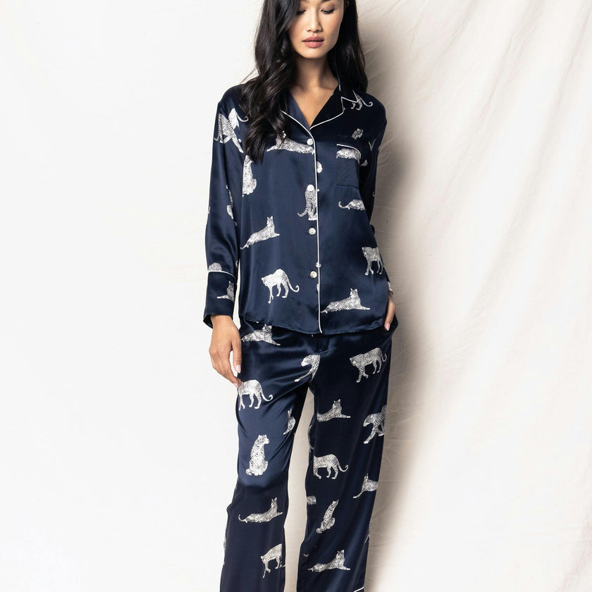 Women's Silk Pajama Set in Panthère de Nuit