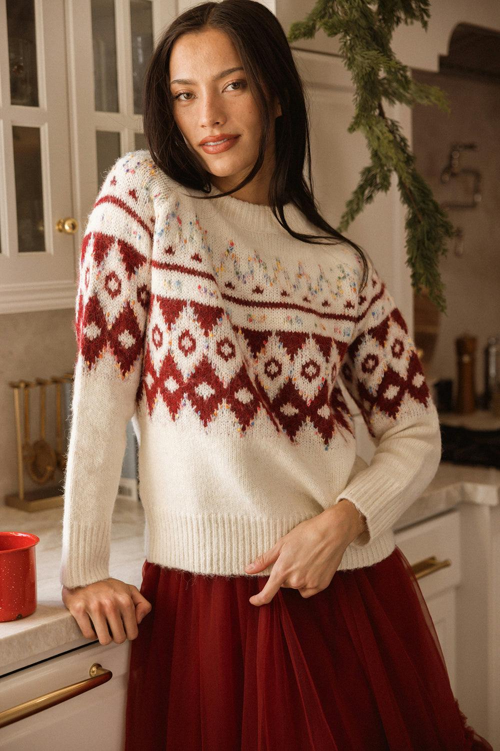 Acadia Sweater in Red & Cream