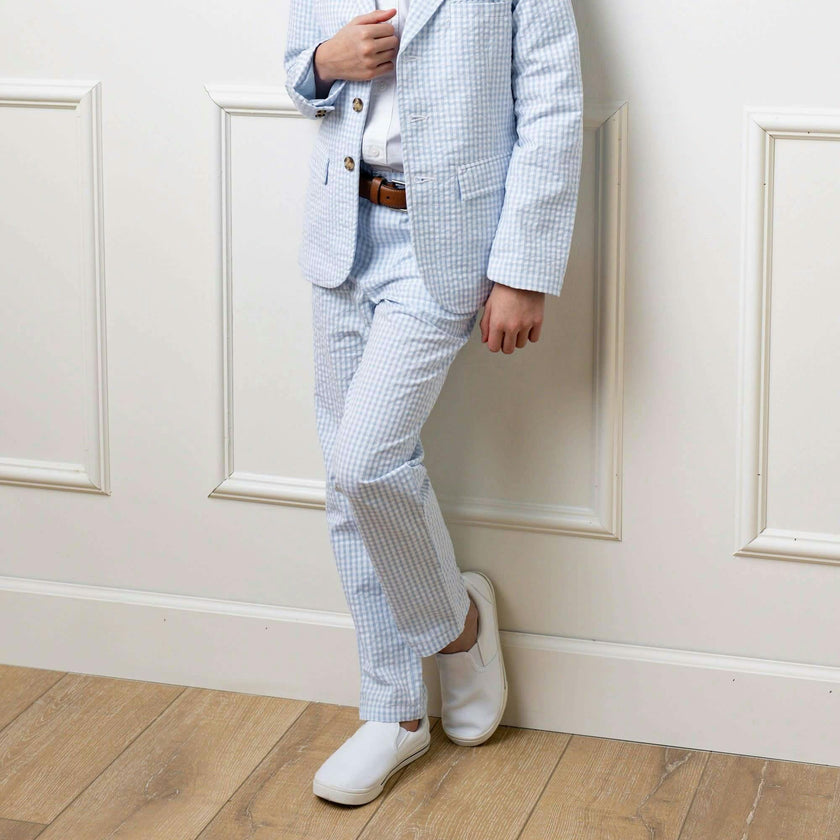 Organic Seersucker Suit Pant, Blue