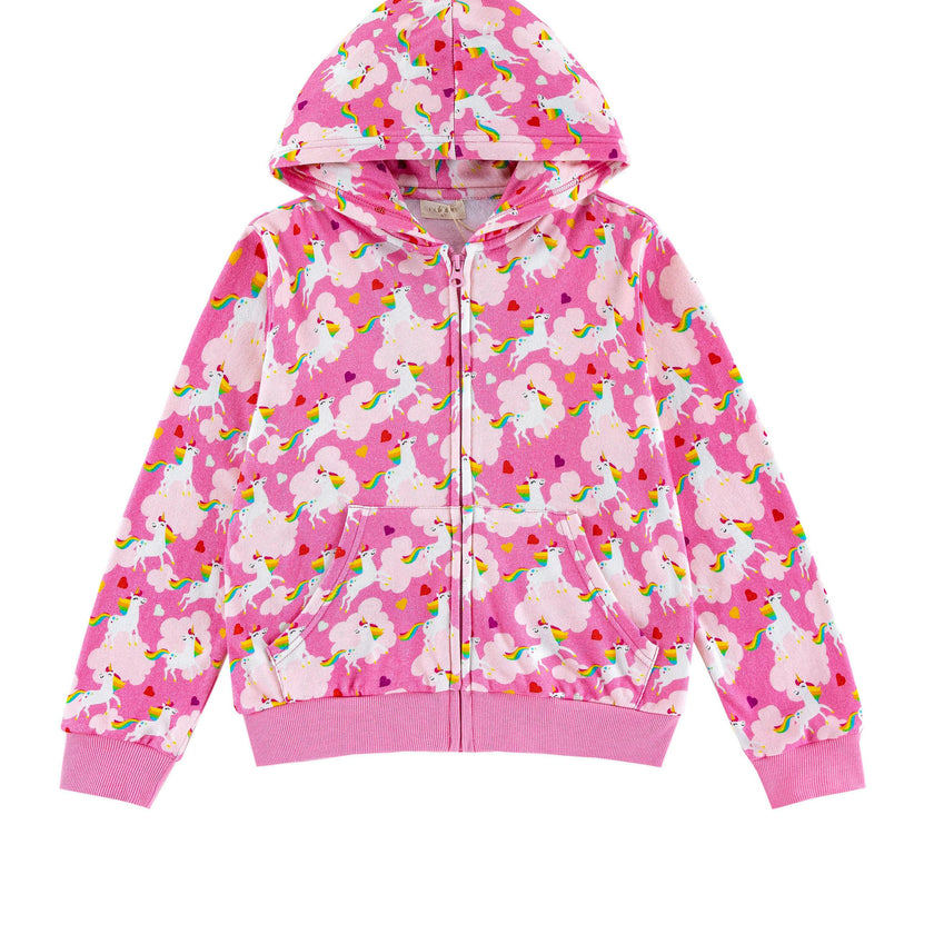 Soft Fleece Zip-up Hoodie, Dancing Unicorn