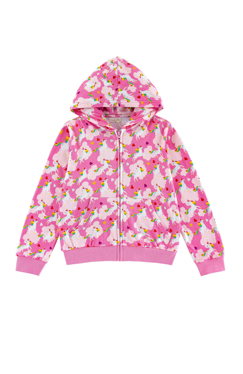 Soft Fleece Zip-up Hoodie, Dancing Unicorn