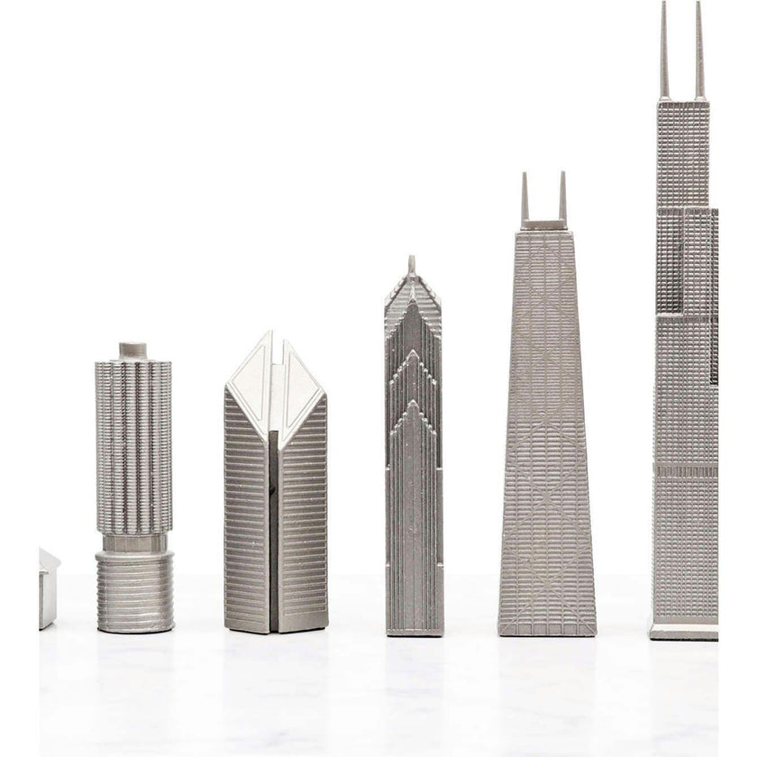 Chess Set Stainless Steel CHICAGO with Marble Hatch Board