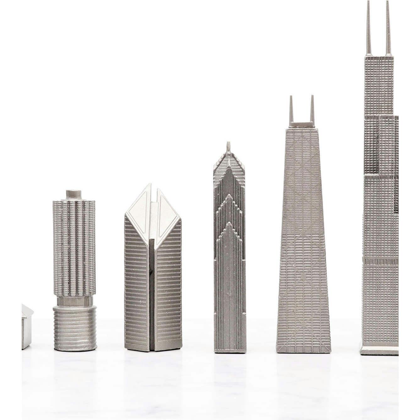 Chess Set Stainless Steel CHICAGO with Marble Hatch Board