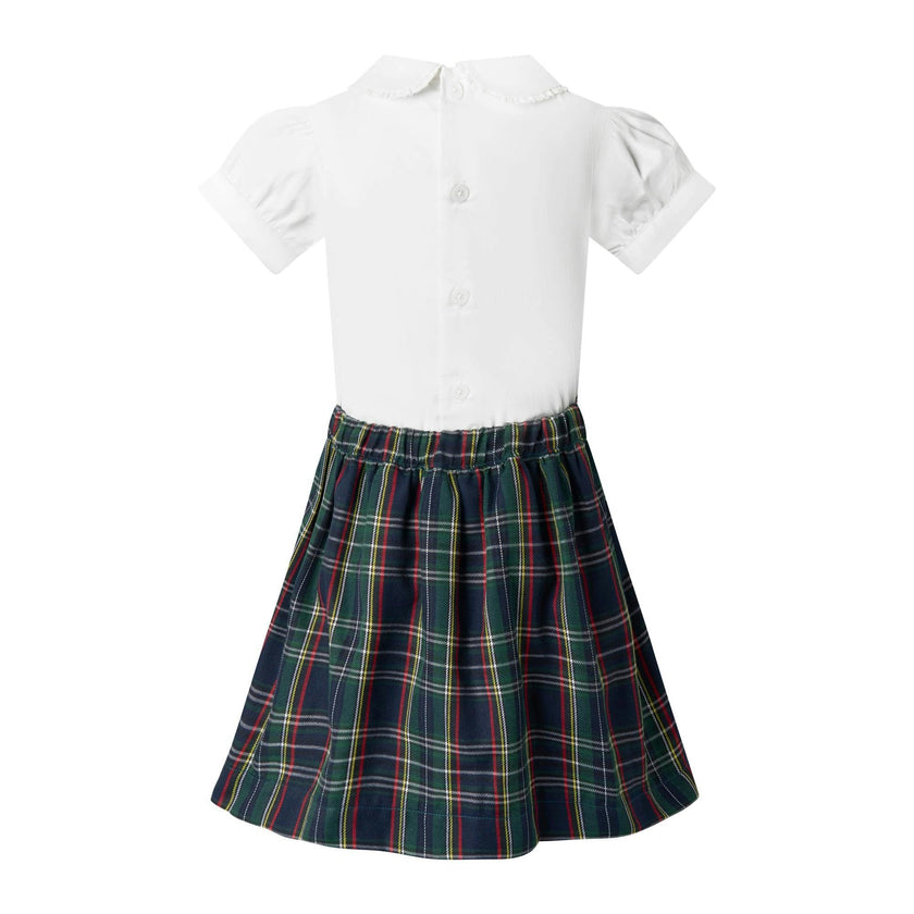 Navy Check Skirt & Blouse Set