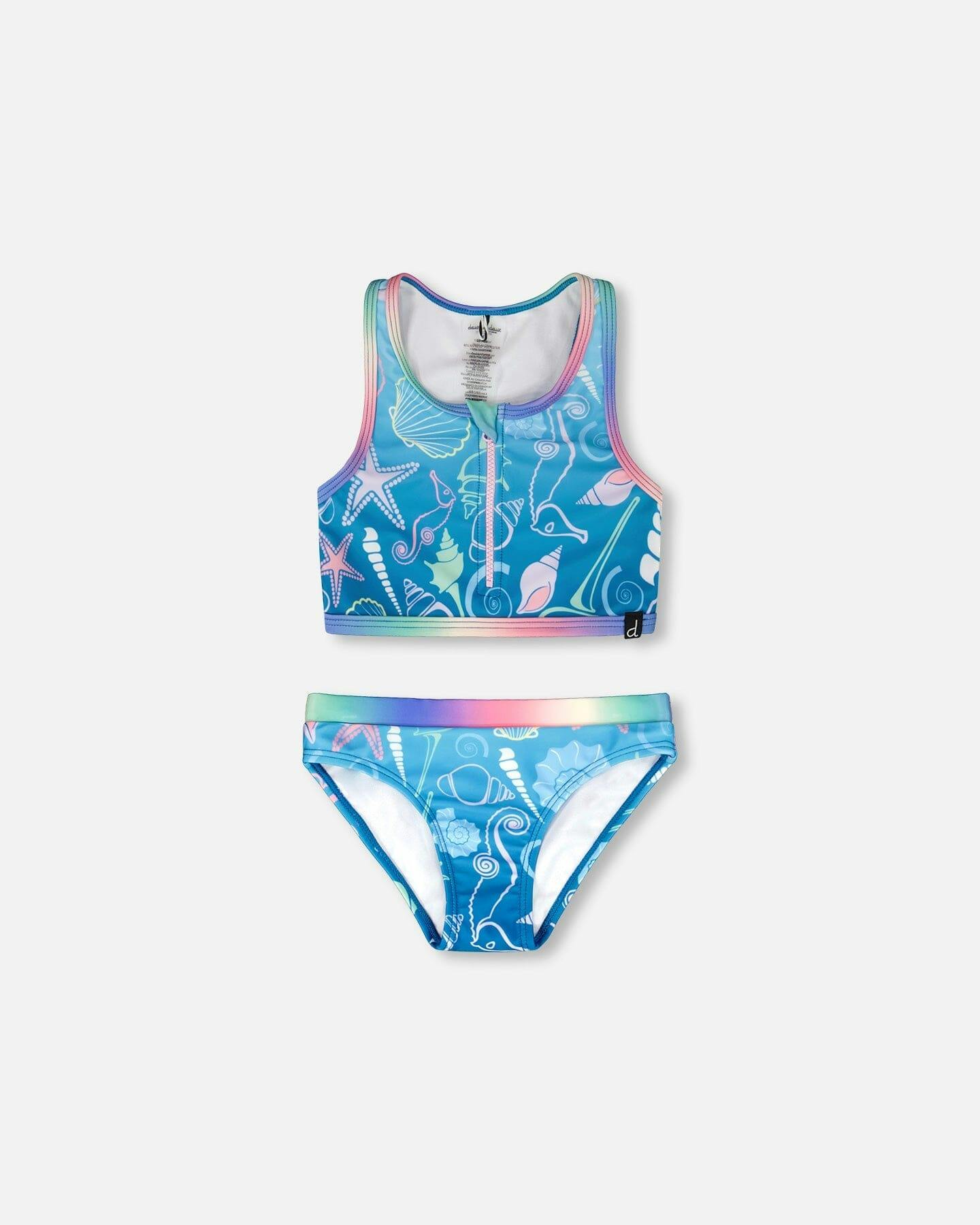 Two-Piece Swimsuit Blue Shell Print