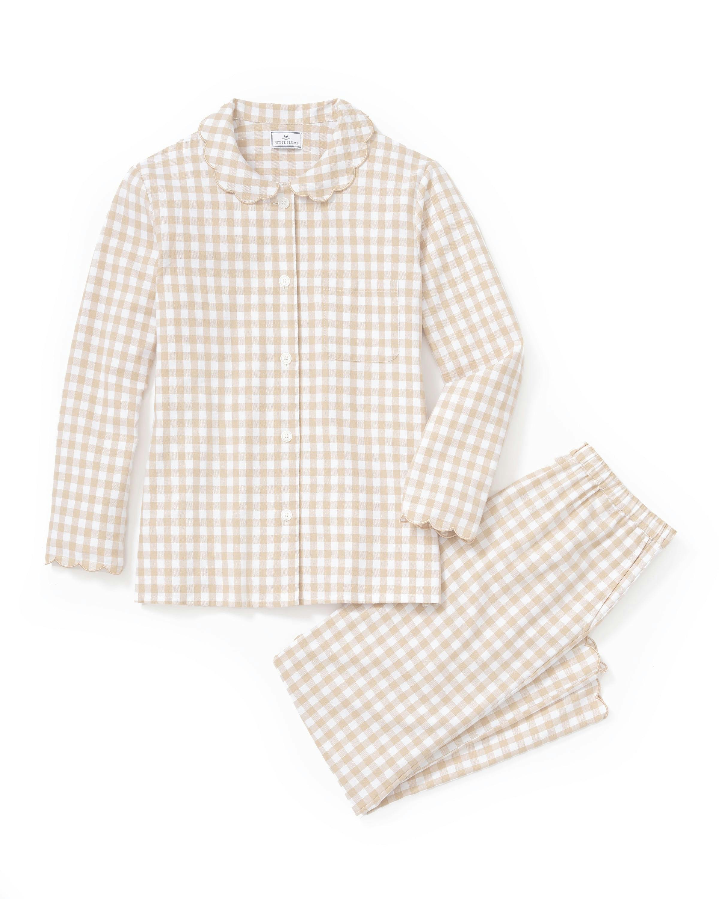 Women's Twill Colette Pajama Set in Camel Gingham