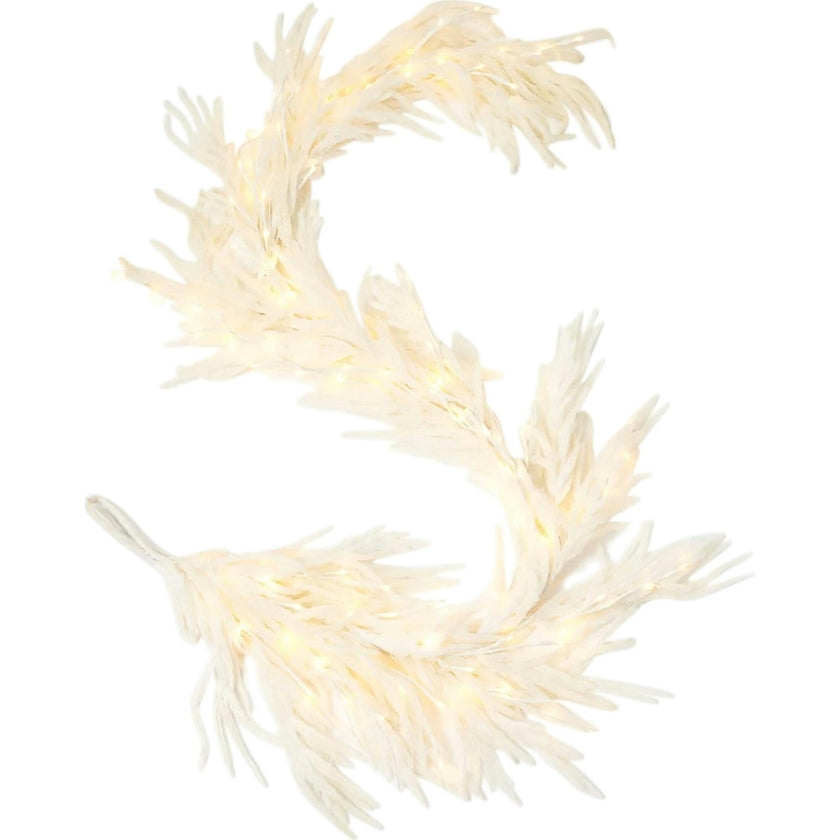 All Aglow - Pre-Lit White Norfolk Pine Christmas Mantel Garland Winter Table Runner