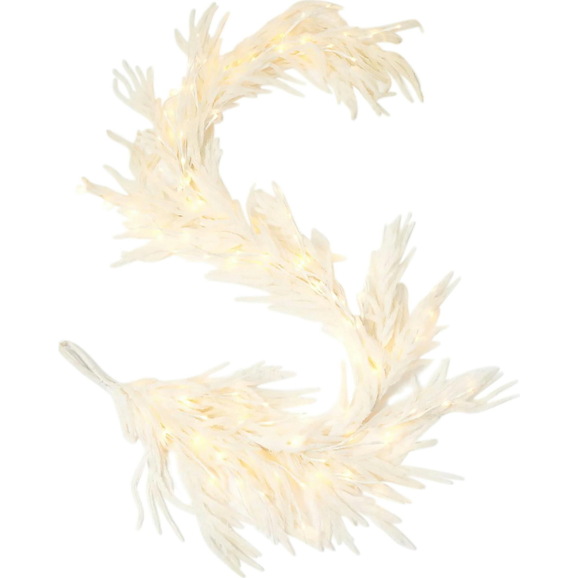 All Aglow - Pre-Lit White Norfolk Pine Christmas Mantel Garland Winter Table Runner