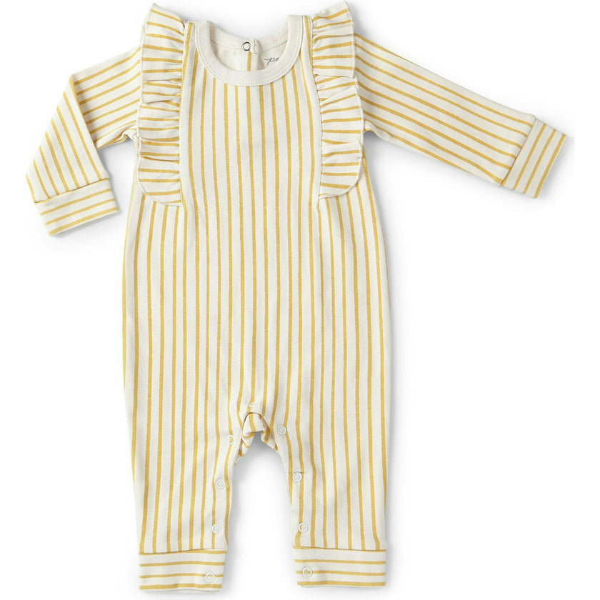 Stripes Away Ruffle Romper, Beige