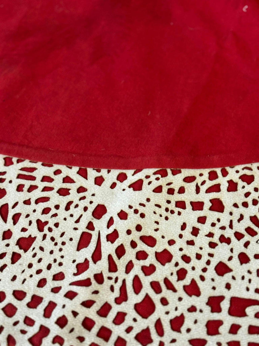 Handmade Linen Precision Cut Red Christmas Tree Skirt, 60"