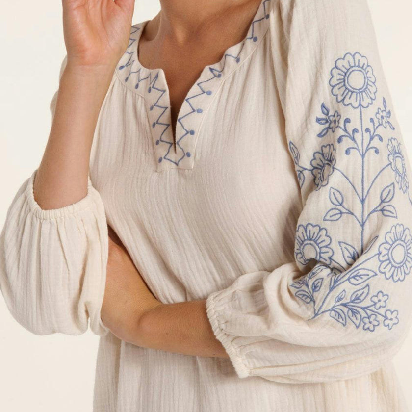 Lydia Dress in Cream Embroidery