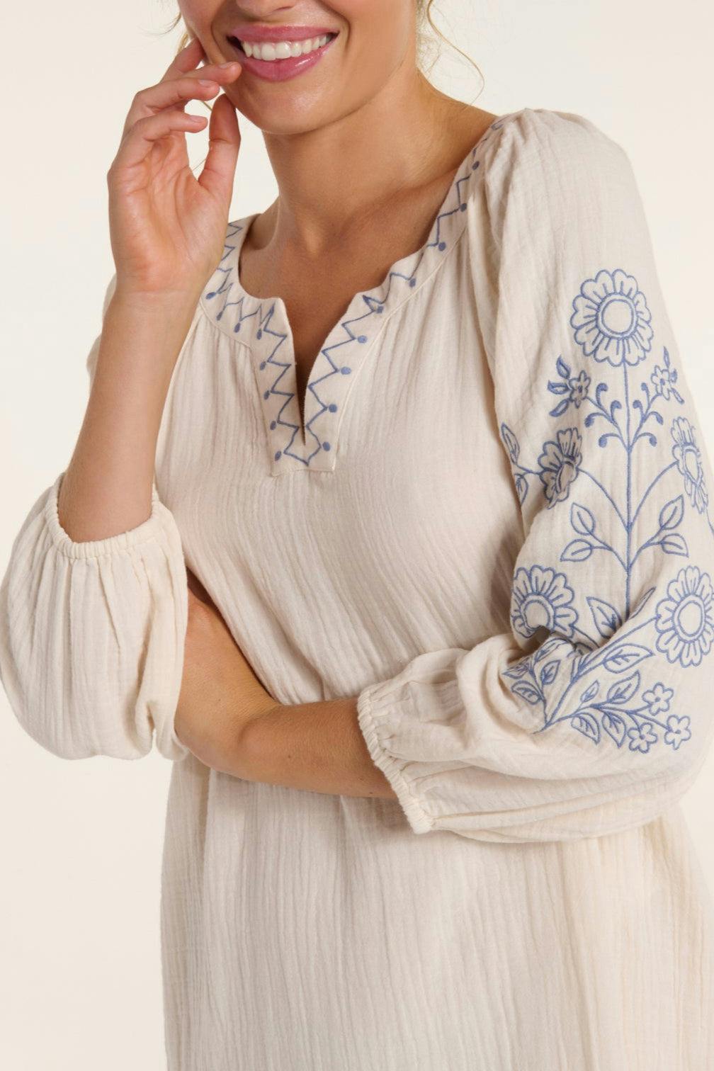 Lydia Dress in Cream Embroidery
