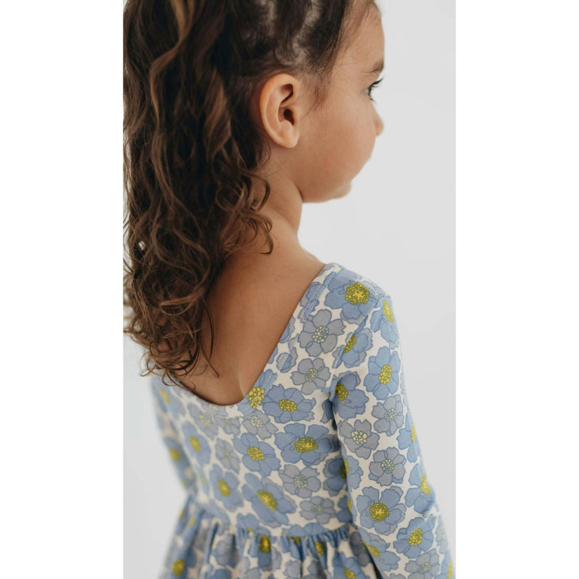 3/4 Sleeve Twirl Dress in Periwinkle Meadow