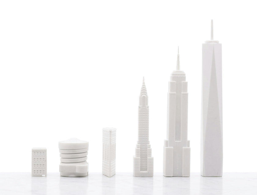 Chess Set Acrylic LONDON vs NEW YORK with Marble Hatch Board
