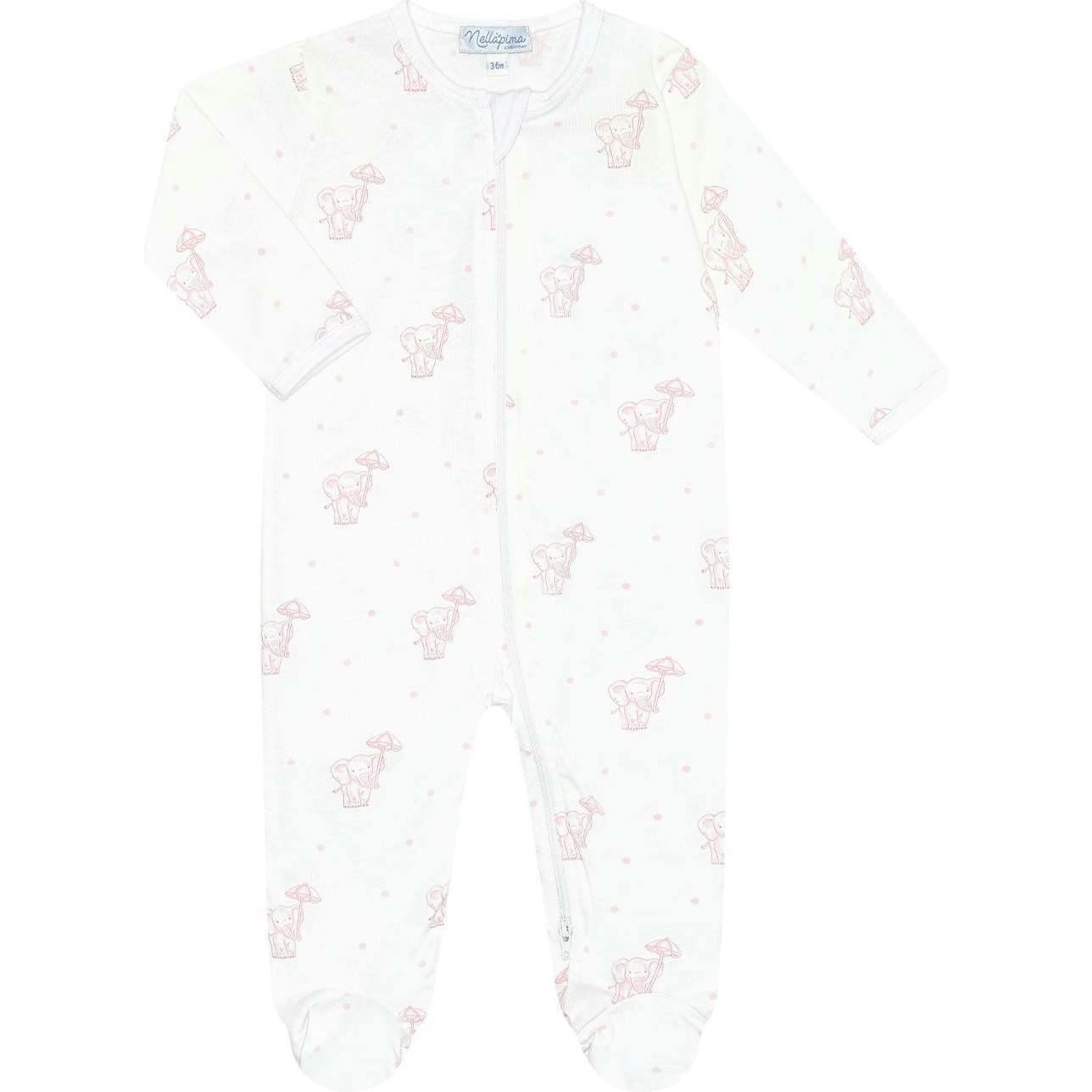 Pink Elephant Zipper Footie