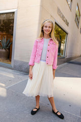 Pink Crystal Tassel Denim Jacket