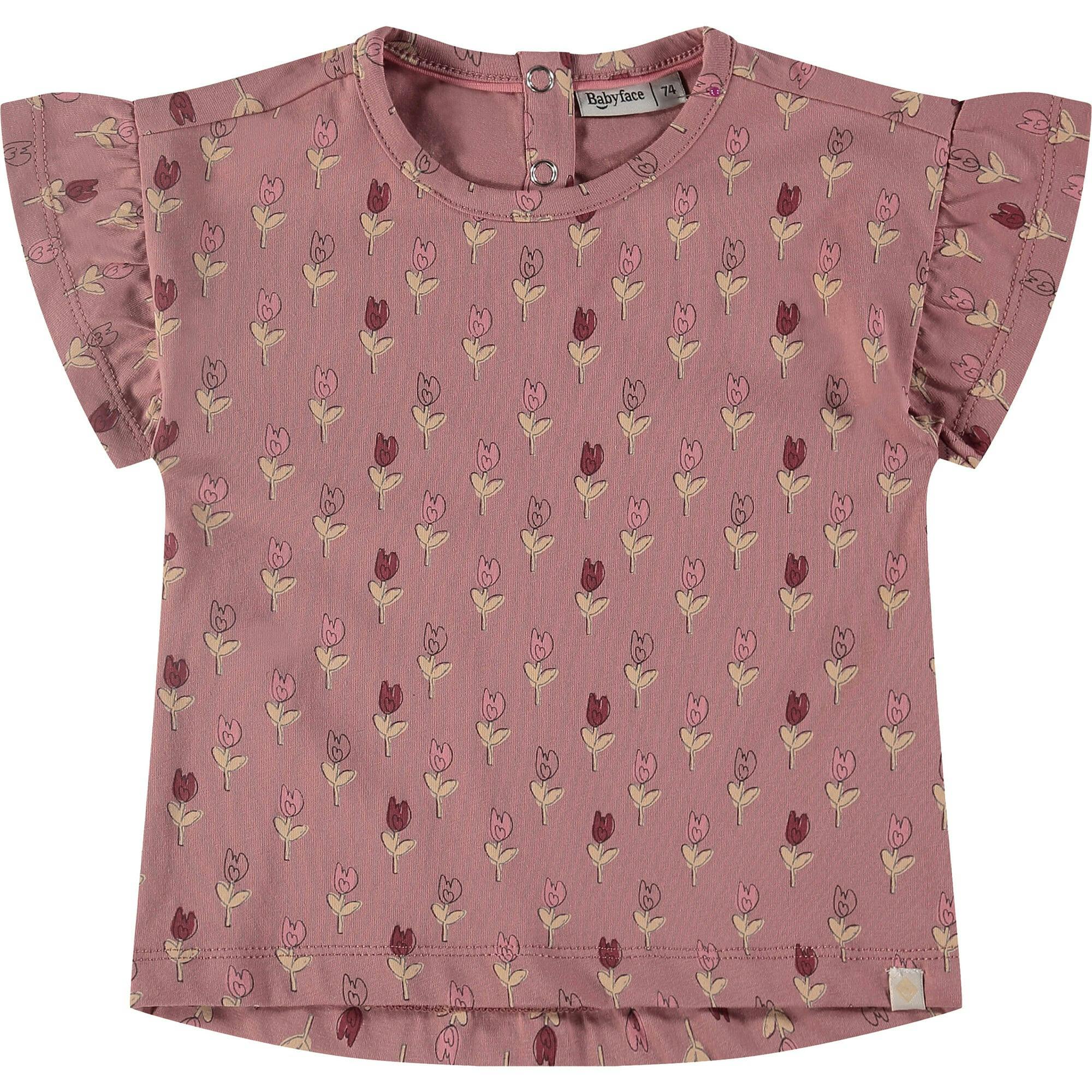 Flower Print Short Ruffle Sleeve T-Shirt