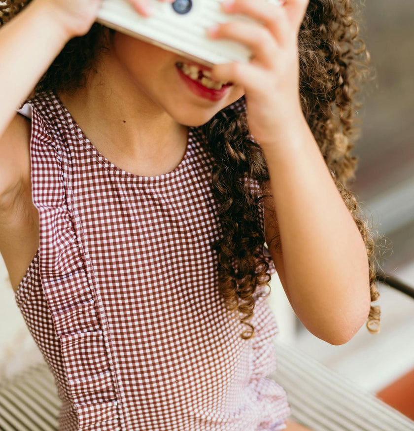 girls cocoa gingham ruffle one piece