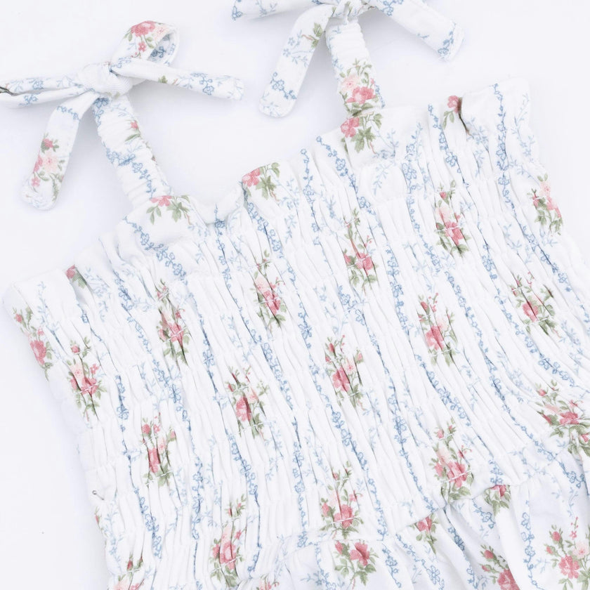 Heirloom Rose Stripe - Smocked Bubble with Skirt