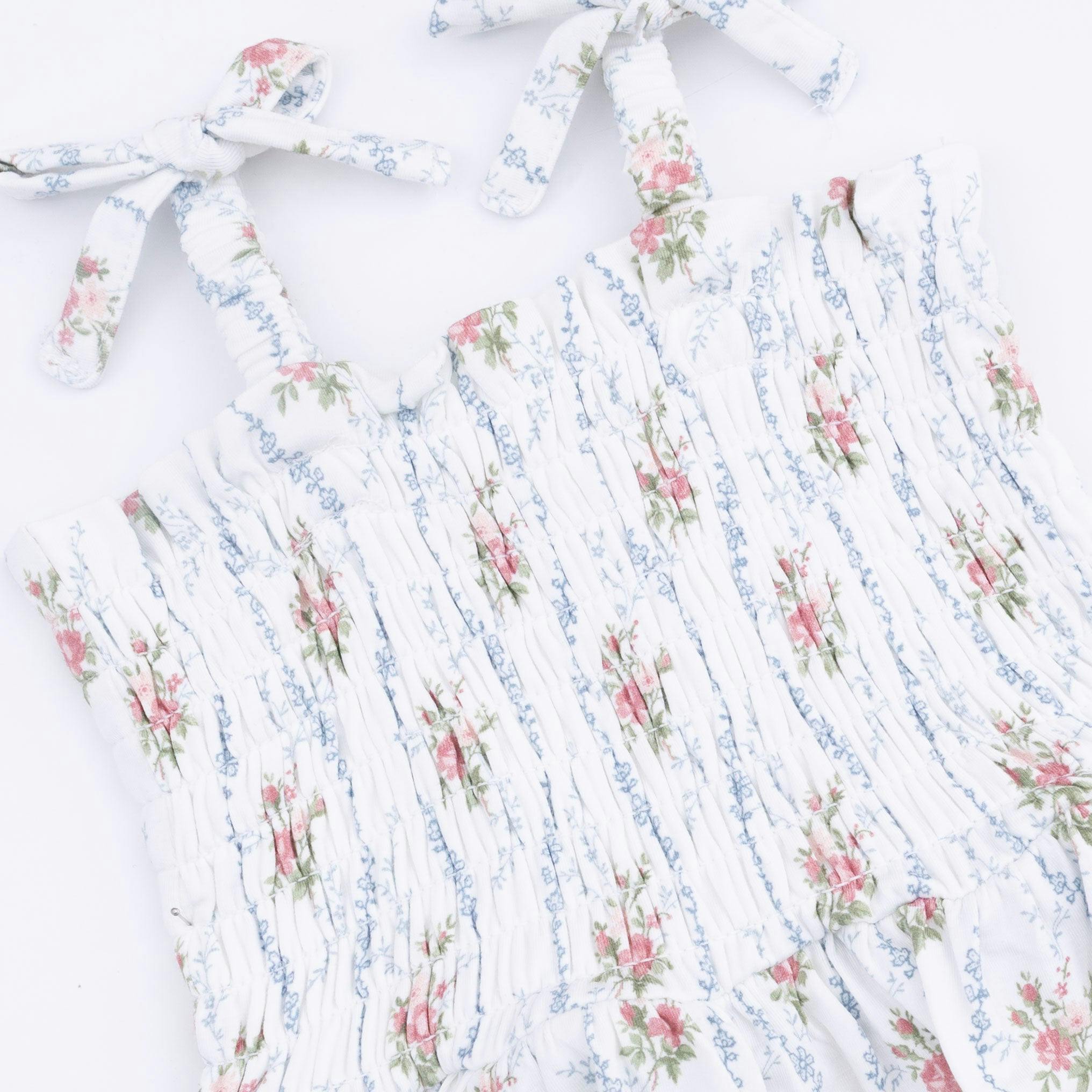 Heirloom Rose Stripe - Smocked Bubble with Skirt