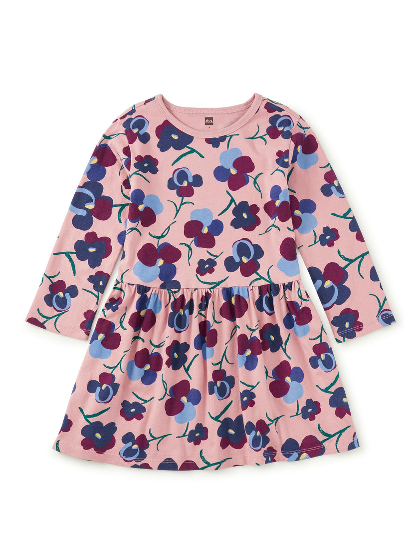 Long Sleeve Skirted Dress, Painted Pansies