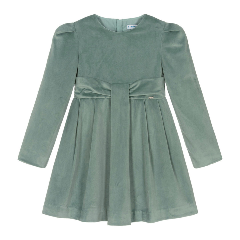 Green Jade Velvet Bow Dress