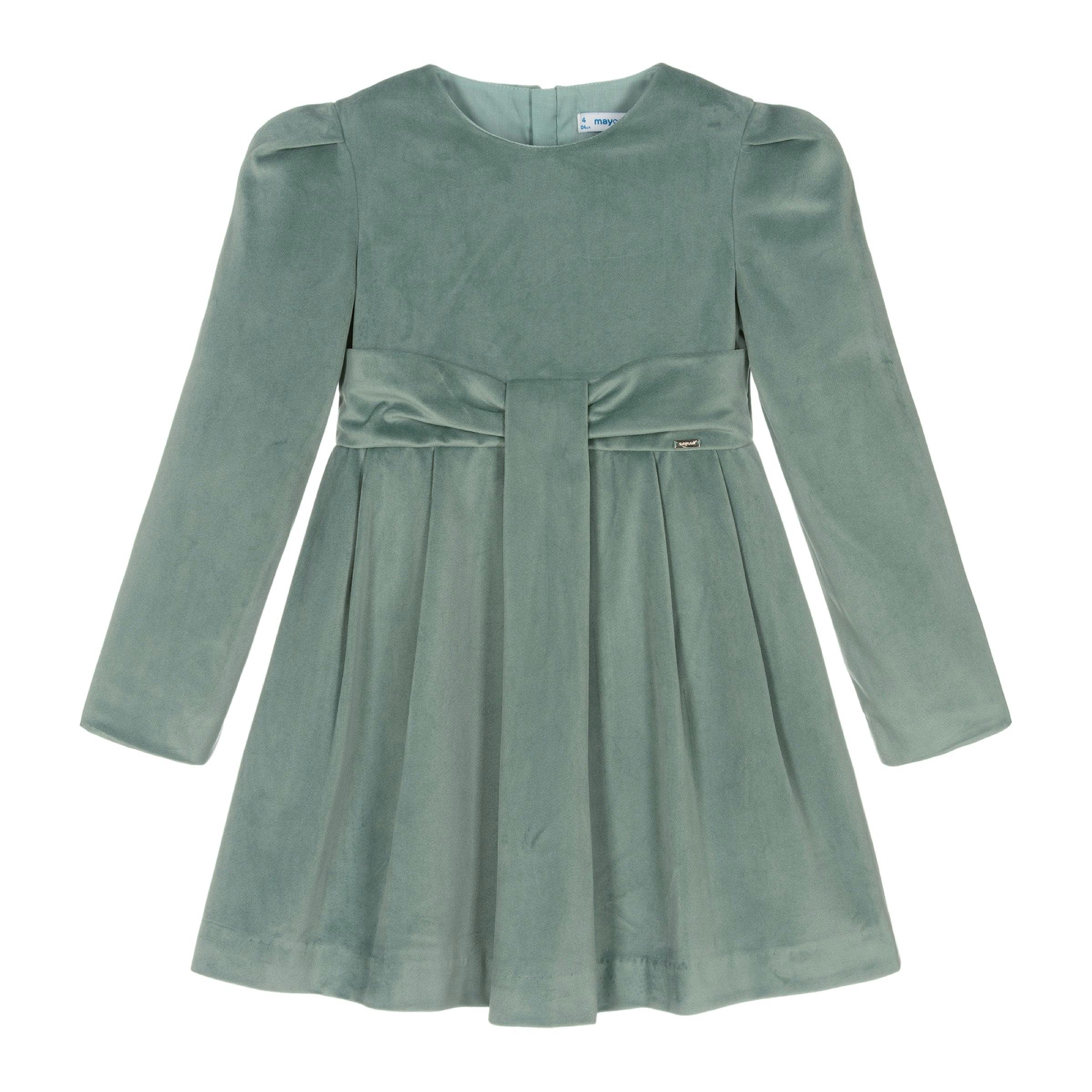 Green Jade Velvet Bow Dress
