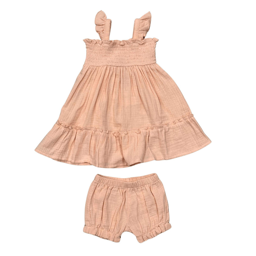 Girls Flutter Dress Set in Peachy Blush