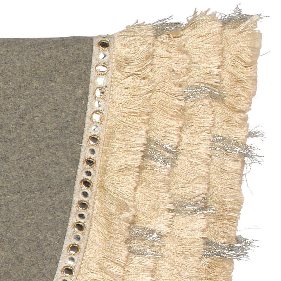 Handmade Gray Fringe Border Wool Christmas Tree Skirt 60