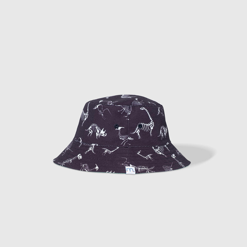 Reversible Glow-in-the-Dark Bucket Hat – Dino Skeleton Bones