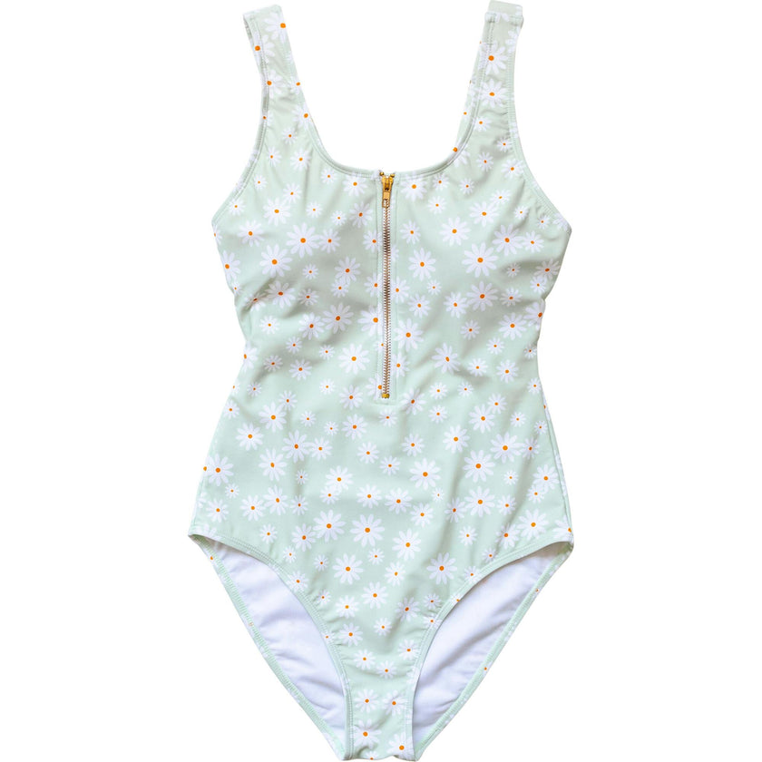 Women's Zip Up One Piece | Green Daisy