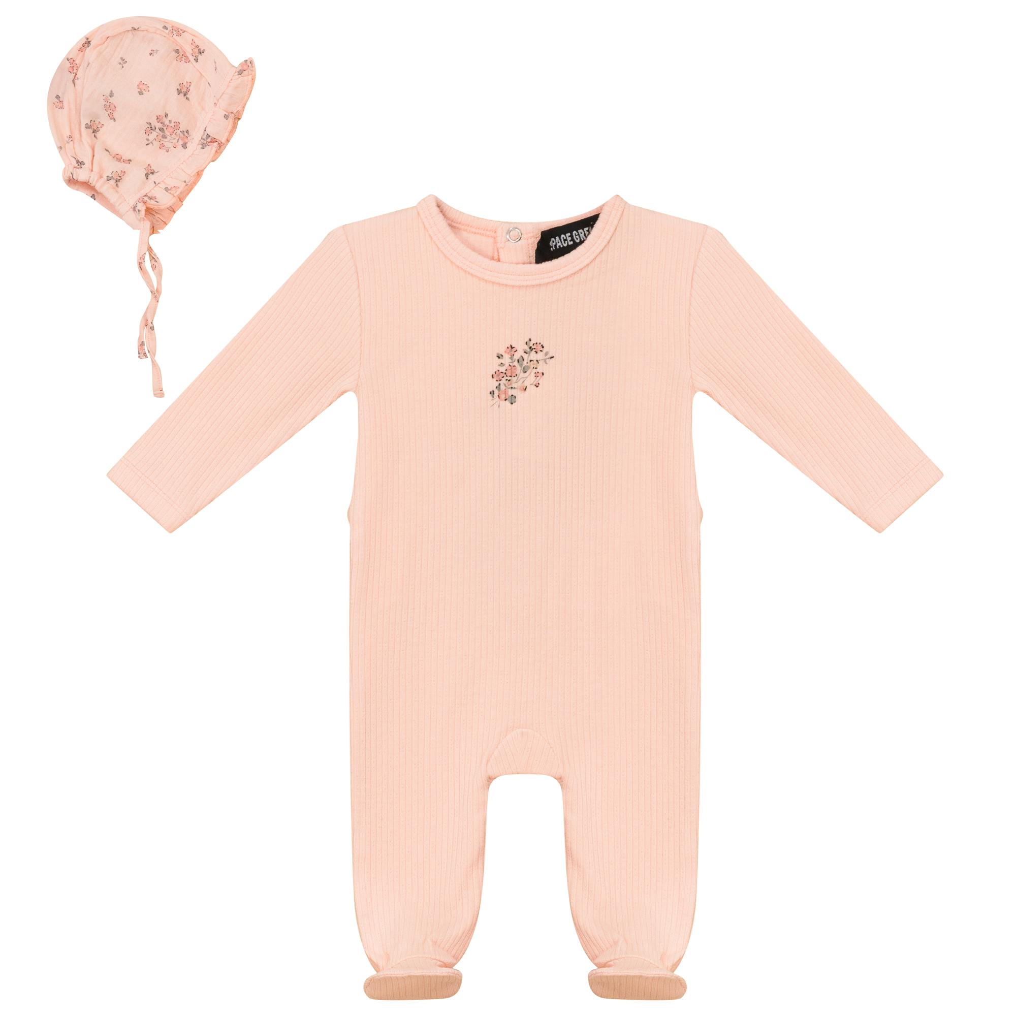 Ribbed Pointelle Romper and Bonnet Two Piece Set