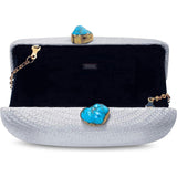 Women's Jen Straw Turquoise Stone Clutch Bag